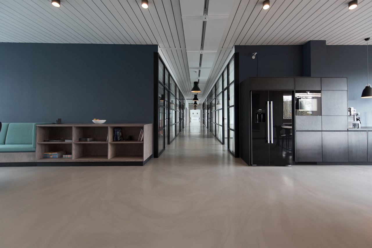 Minimalist renovated commercial lobby interior