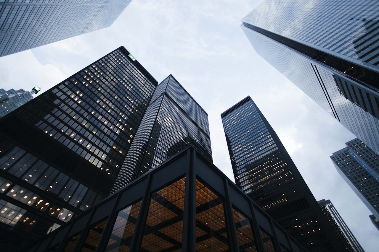 Modern commercial glass towers, downtown Montréal