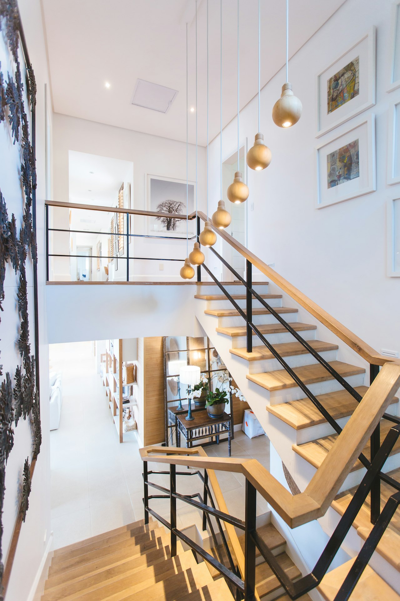 A sculptural staircase joining two levels